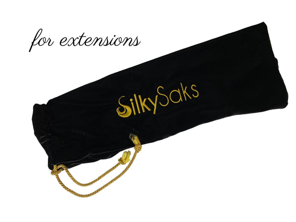 A small Bundle Sak. A luxurious silk-lined bag to store your  hair extensions, ponytails, and clip-ins